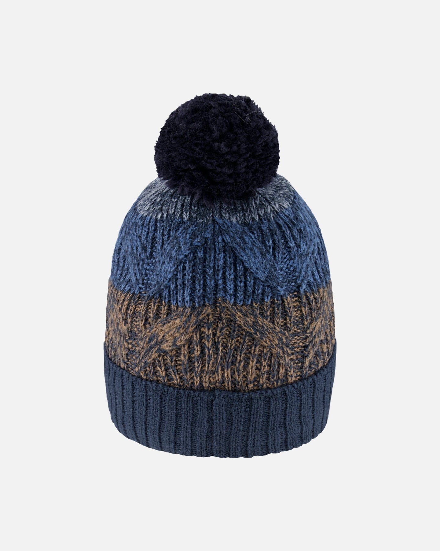 Bonnet en maille doublé à pompon taupe et marine