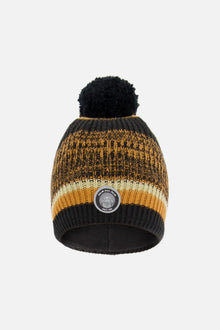 Bonnet tricot doublé à pompon noir et marron