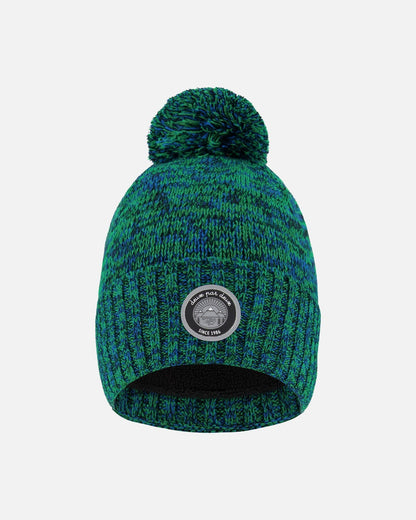Bonnet en tricot doublé à pompon vert et bleu