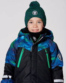 Lined Knit Pompom Hat Green And Blue