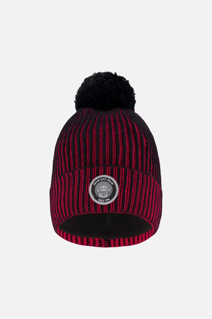 Lined Knit Pompom Hat Red And Black