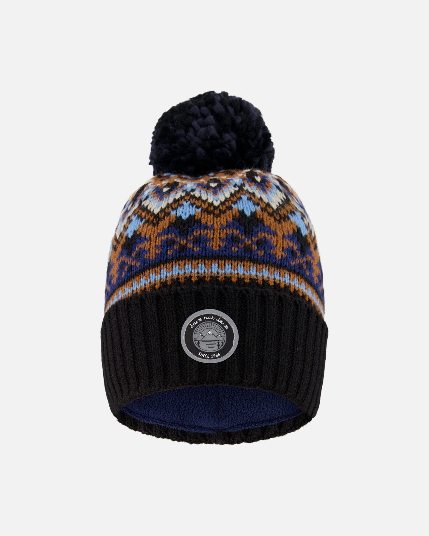 Bonnet d'hiver tricoté doublé avec pompon taupe et marine