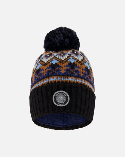 Bonnet d'hiver tricoté doublé avec pompon taupe et marine