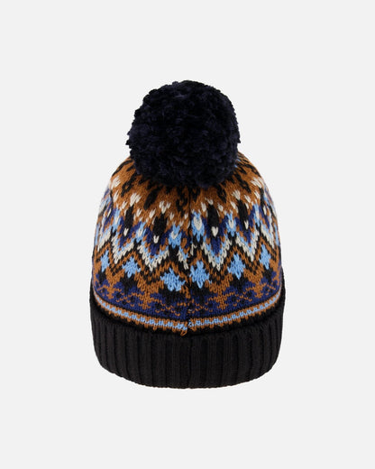 Bonnet d'hiver tricoté doublé avec pompon taupe et marine