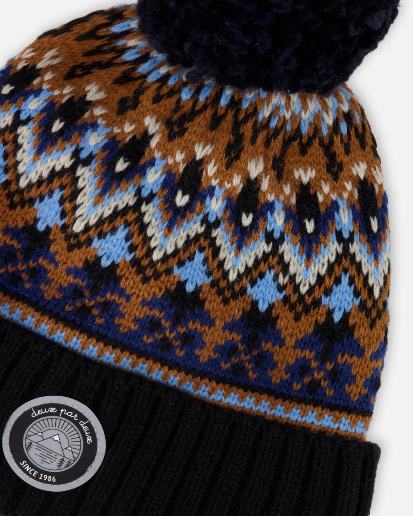 Bonnet d'hiver tricoté doublé avec pompon taupe et marine