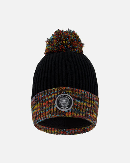 Bonnet d'hiver en maille doublé avec pompon noir et multicolore