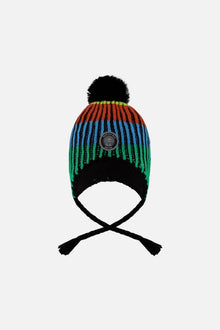 Bonnet d'hiver péruvien tricoté doublé avec pompon multicolore