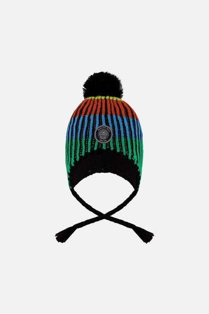 Bonnet d'hiver péruvien tricoté doublé avec pompon multicolore