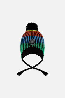 Lined Peruvian Knit Winter Hat With Pompom Multicolor