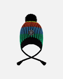 Bonnet d'hiver péruvien tricoté doublé avec pompon multicolore
