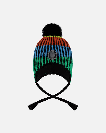 Lined Peruvian Knit Winter Hat With Pompom Multicolor