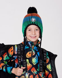 Bonnet d'hiver péruvien tricoté doublé avec pompon multicolore