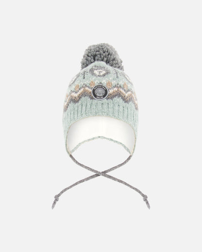 Lined Peruvian Knit Pompom Hat Gray And Sage