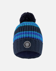 Bonnet d'hiver tricoté doublé avec pompon noir et bleu