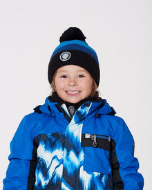 Bonnet d'hiver tricoté doublé avec pompon noir et bleu