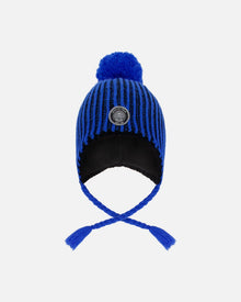Bonnet péruvien en tricot avec pompon et doublure noir et bleu