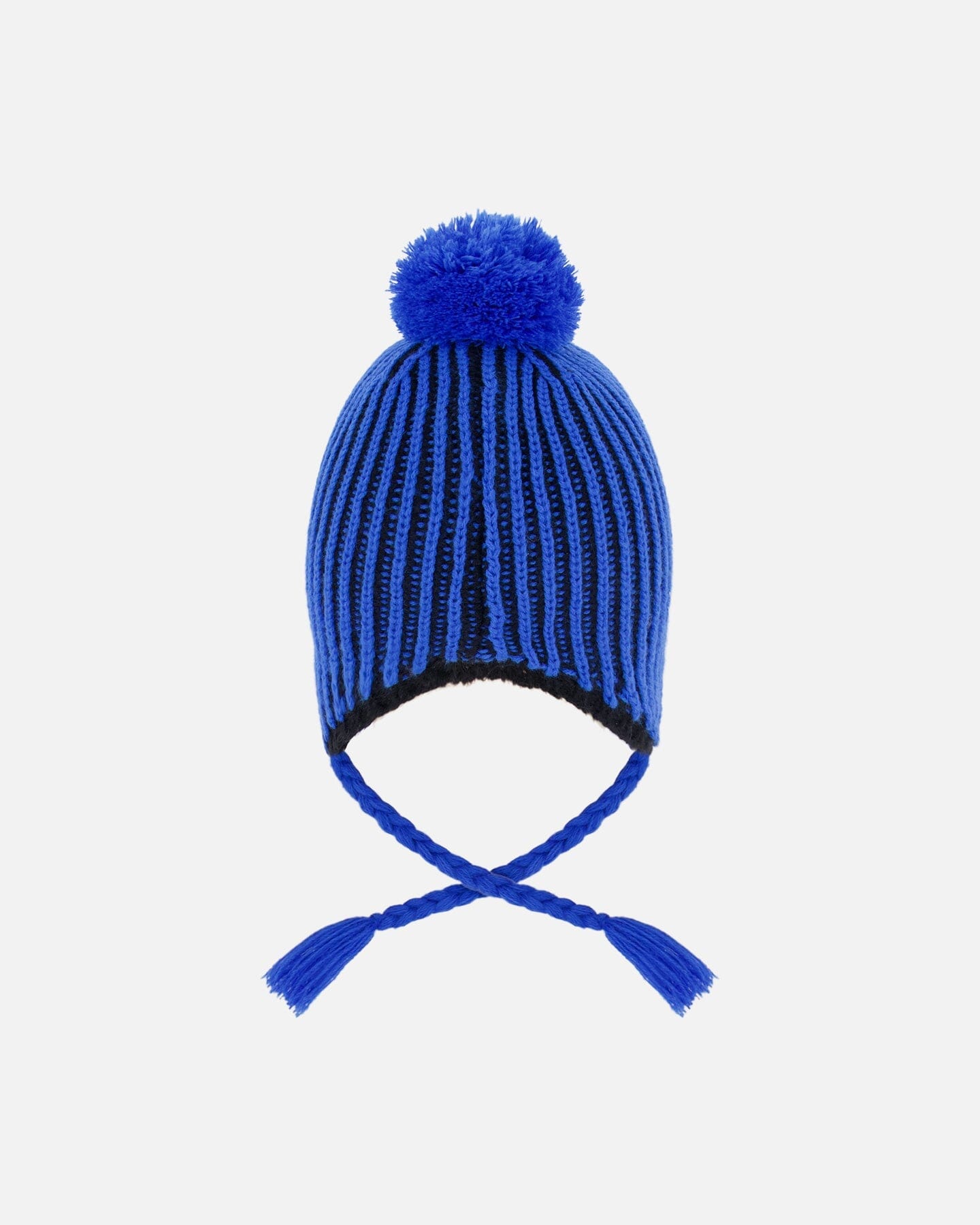 Bonnet péruvien en tricot avec pompon et doublure noir et bleu
