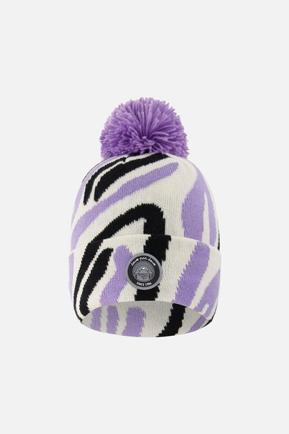 Lined Knit Pompom Hat Black, White And Lilac