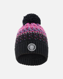 Bonnet tricoté doublé à pompon noir et rose