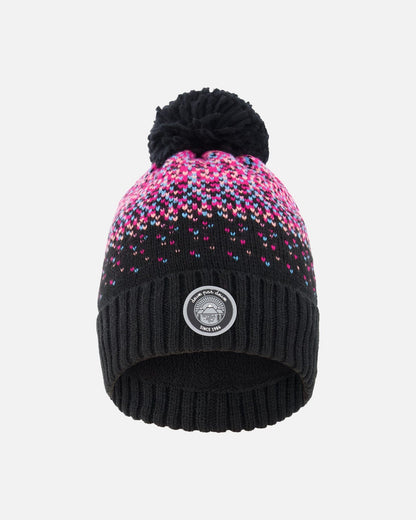 Bonnet tricoté doublé à pompon noir et rose