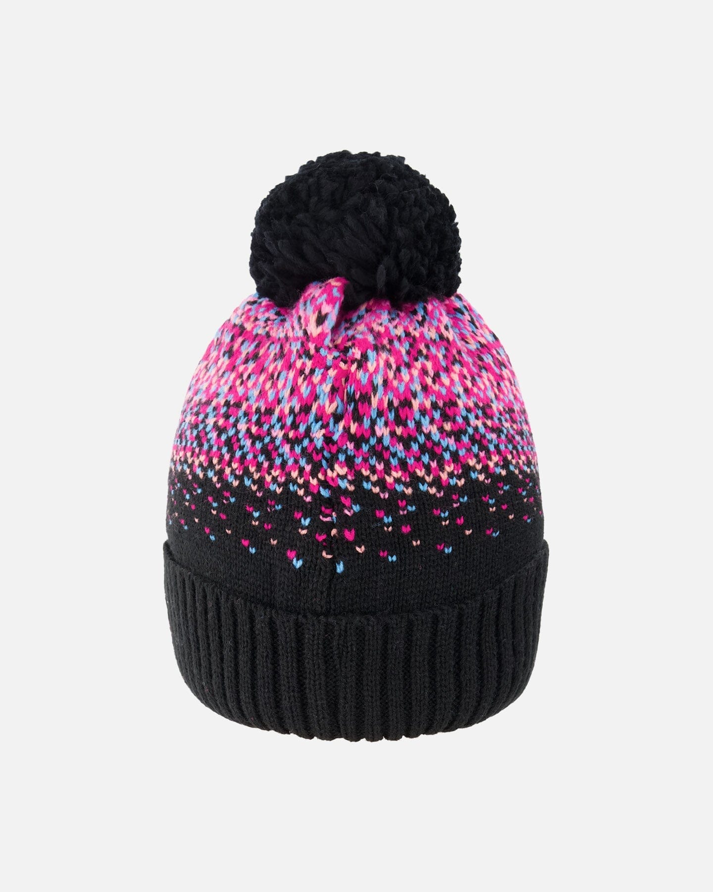 Bonnet tricoté doublé à pompon noir et rose