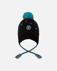 Bonnet péruvien tricoté doublé hiver avec pompon noir