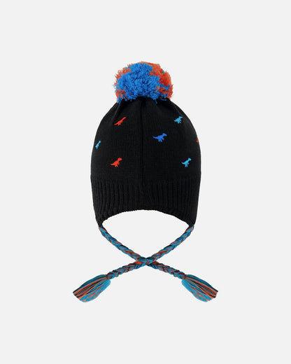Bonnet péruvien tricoté doublé hiver avec pompon noir