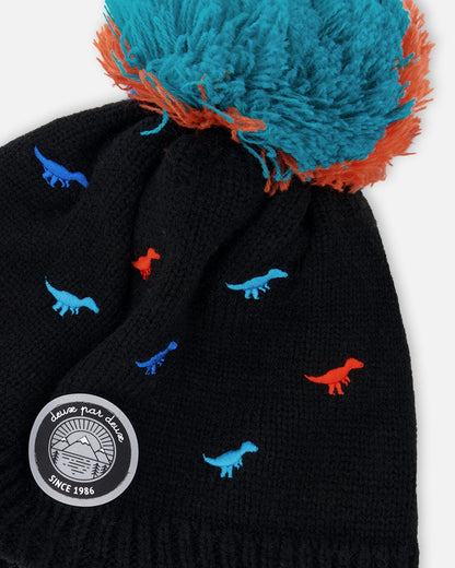 Bonnet péruvien tricoté doublé hiver avec pompon noir