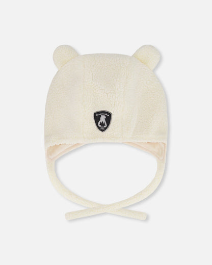 Bonnet bébé Sherpa doublé avec cache-oreilles écru