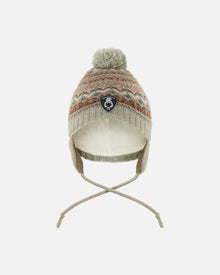 Bonnet tricoté doublé pour bébé avec pompon et cache-oreilles bleu violet