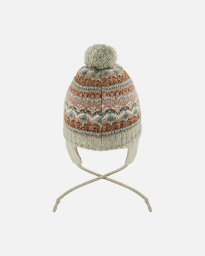 Lined Baby Knit Pompom Hat With Ear Flaps Blue Purple