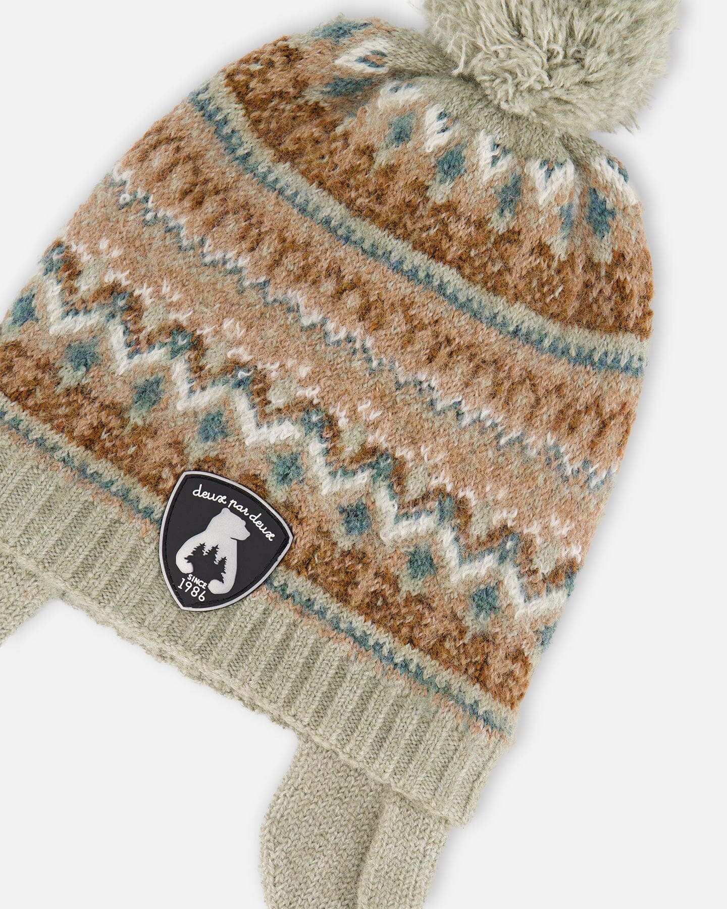 Lined Baby Knit Pompom Hat With Ear Flaps Blue Purple