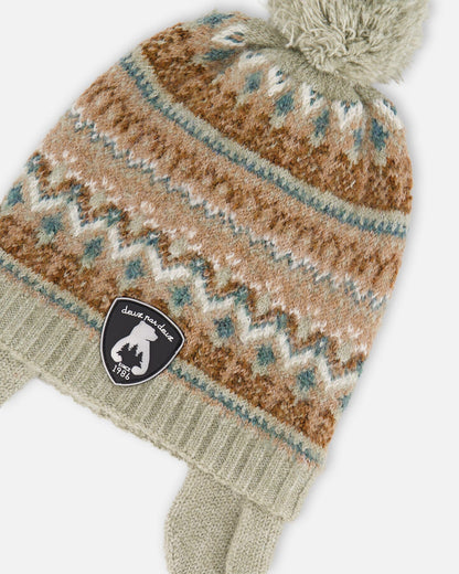 Lined Baby Knit Pompom Hat With Ear Flaps Blue Purple