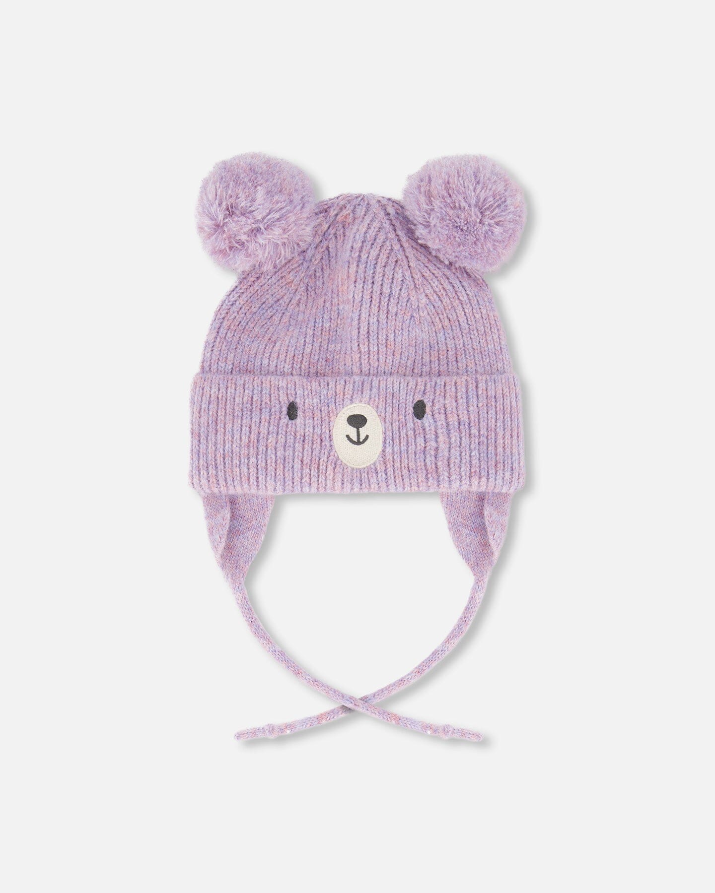 Bonnet tricot doublé bébé avec pompons gris violet