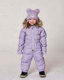 Lined Baby Knit Hat With Pompoms Purple Gray