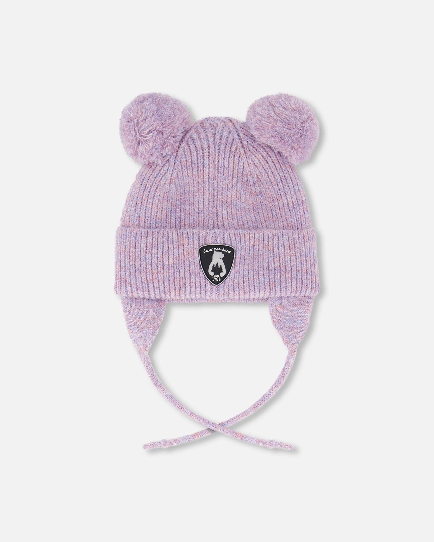 Bonnet tricot doublé bébé avec pompons gris violet