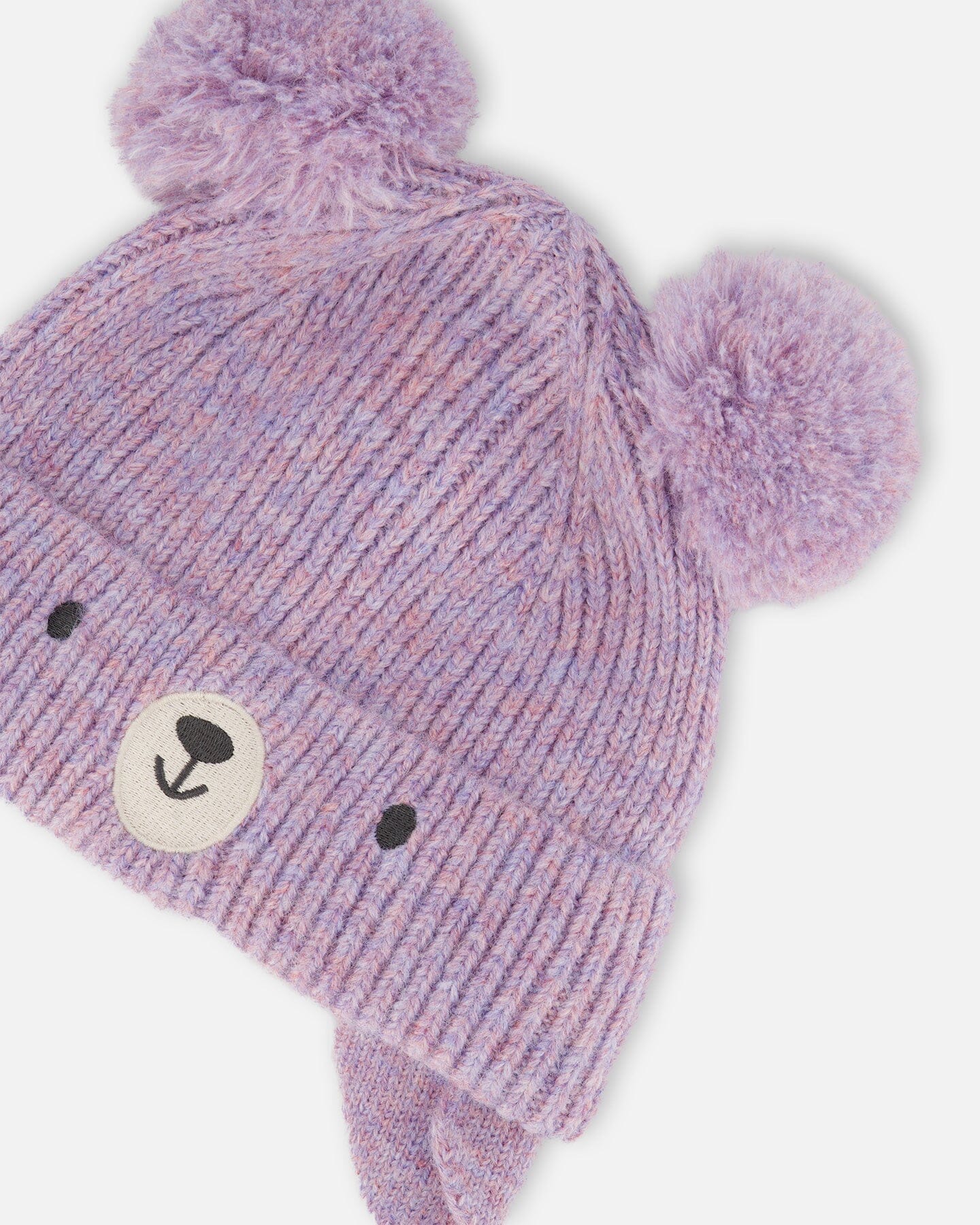 Bonnet tricot doublé bébé avec pompons gris violet