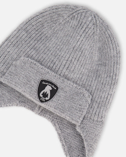 Lined Baby Knit Hat With Ears And Strings Heather Gray