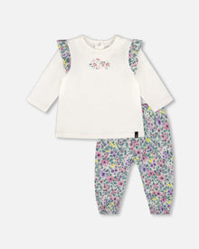 Ensemble top en coton biologique écru et pantalon en mousseline