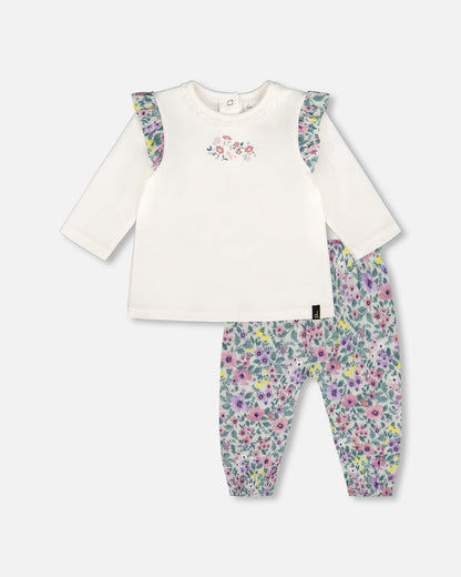 Ensemble top en coton biologique écru et pantalon en mousseline