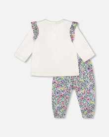 Ensemble top en coton biologique écru et pantalon en mousseline