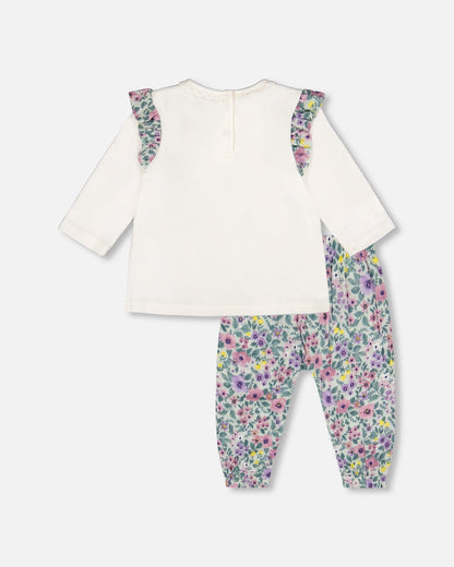 Ensemble top en coton biologique écru et pantalon en mousseline