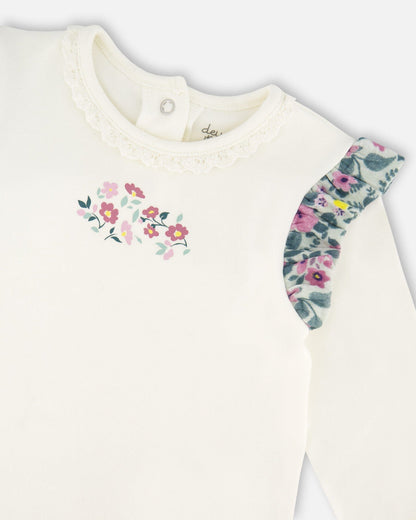 Ensemble top en coton biologique écru et pantalon en mousseline