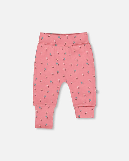 Pantalon évolutif en coton biologique rose fleuri