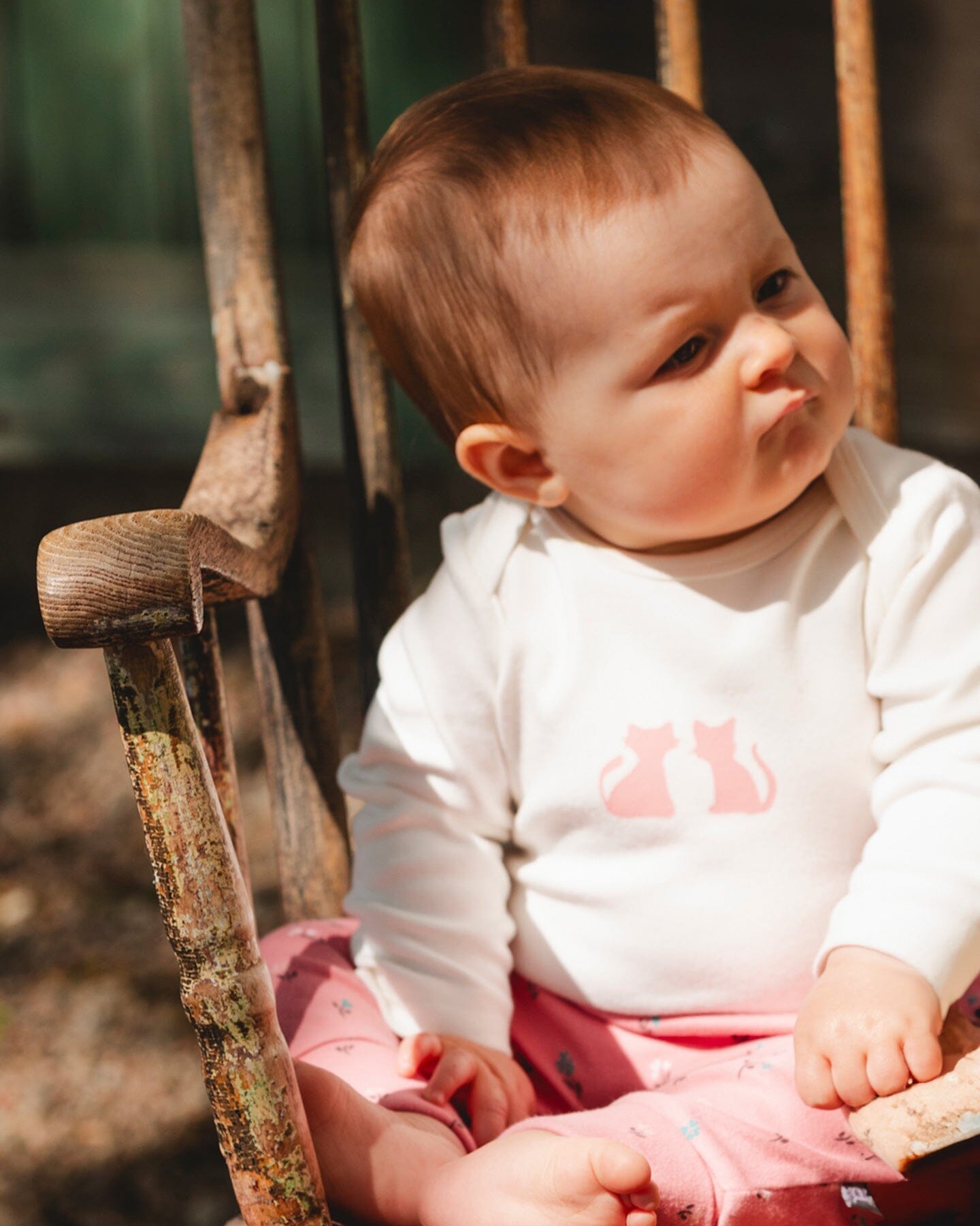 Pantalon évolutif en coton biologique rose fleuri
