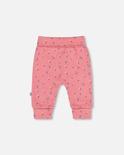 Pantalon évolutif en coton biologique rose fleuri