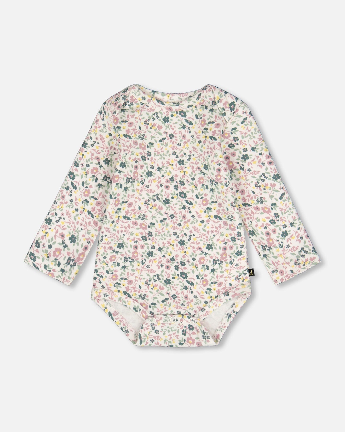 Barboteuse à manches longues en coton biologique, motif floral écru