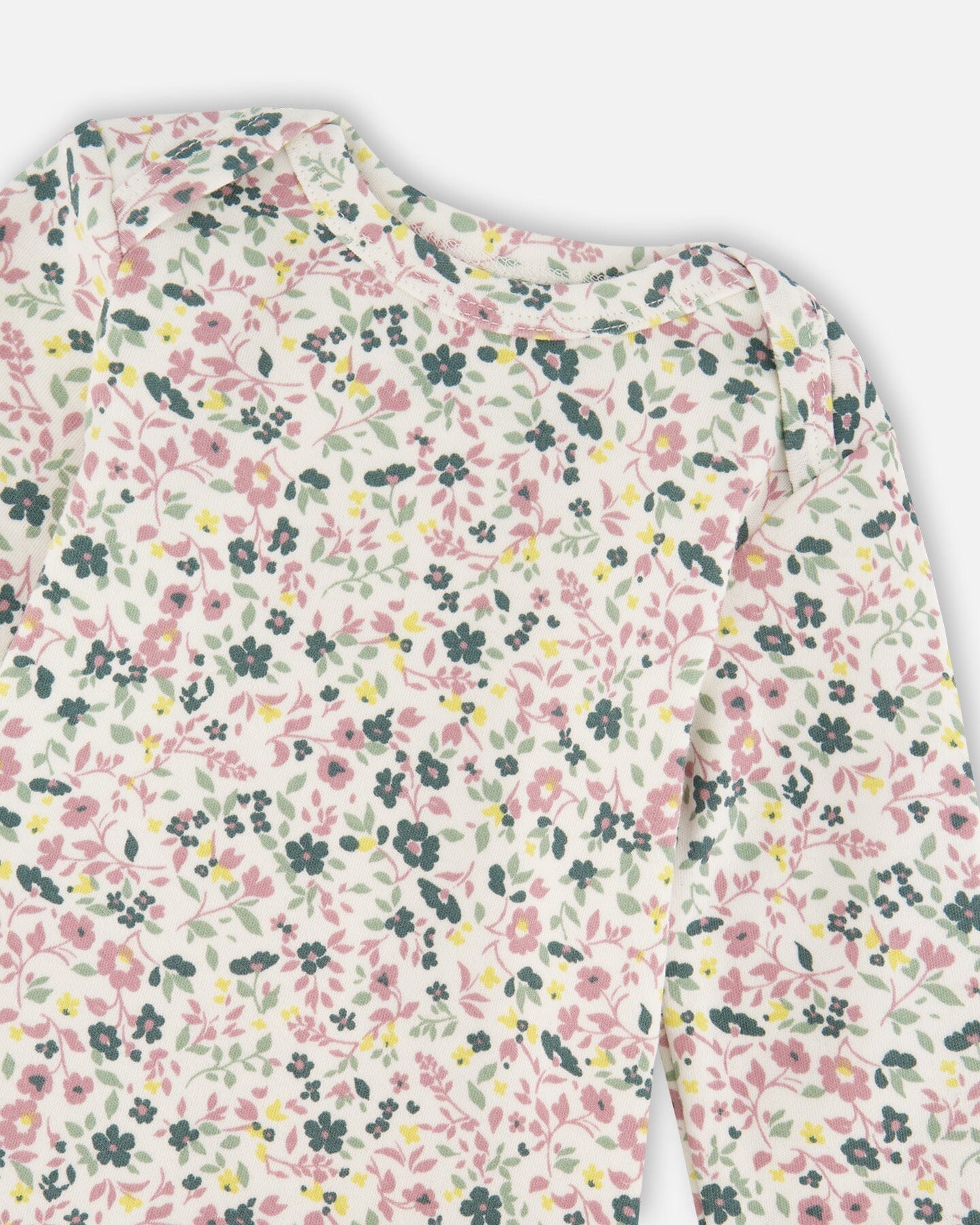 Barboteuse à manches longues en coton biologique, motif floral écru