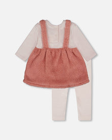 Bi-Material Dress And Leggings Set Old Pink