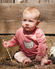 Ensemble pantalon et haut en coton biologique imprimé chat rose